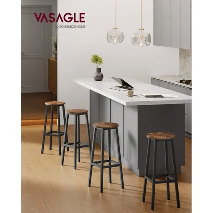 VASAGLE Barhocker, 2er Set, Barstühle, Küchenstühle mit Metallgestell, einfache Montage, 74 cm hoch, mit Fußstütze, für Küche, Wohnzimmer, Esszimmer, vintagebraun-schwarz – Bild 2