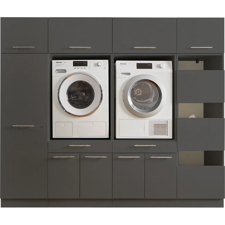 Waschmaschinenumbauschrank >LAUNDREEZY< in anthrazit - 235x200x67,5 (BxHxT) – Bild 5
