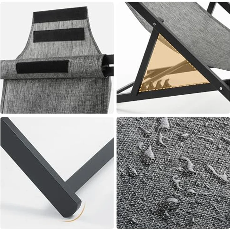 Mondeer Sonnenliege 2er Set, klappbarer Liegestuhl mit Kopfstütze und Verstellbarer Rückenlehne für Garten Pool Terrasse, Belastbarkeit 130kg, W104 x D58 x H95cm, Schwarz und Grau – Bild 9