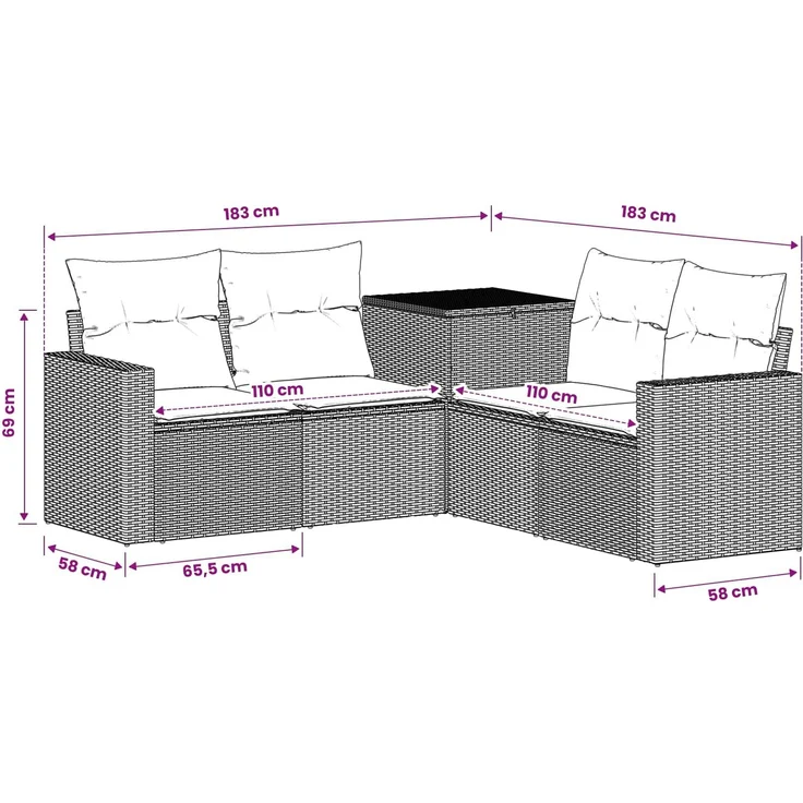 vidaXL Sofa Set 5 stk. Schwarz und Cremeweiß Polyrattan und Stahl 3447849 – Bild 9