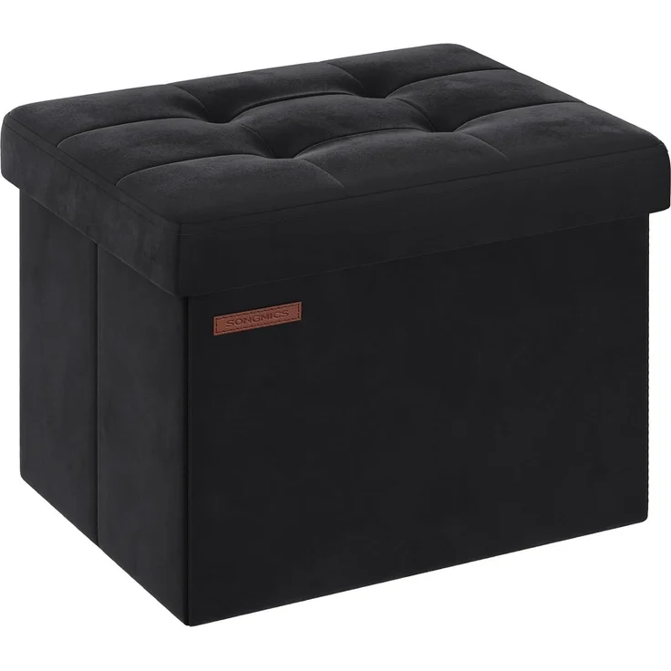 Songmics Sitztruhe mit Stauraum, Samt tintenschwarz, 31 x 31 x 41 cm – Bild 1
