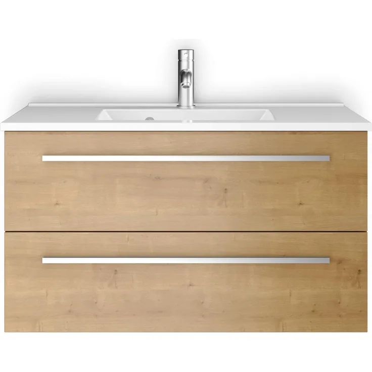 Sieper I Waschtischunterschrank 90x50 cm mit Waschtisch, Libato Badezimmermöbel, Badezimmerunterschrank I Eiche Natur