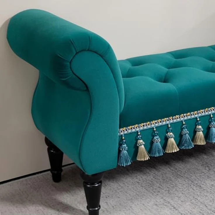 HOMCOM Polsterbank Hockerbank, Bettrbank mit Samtoptik (Sitzbank, 1-St, Schminktischbänke), für Schlafzimmer, Grün – Bild 10