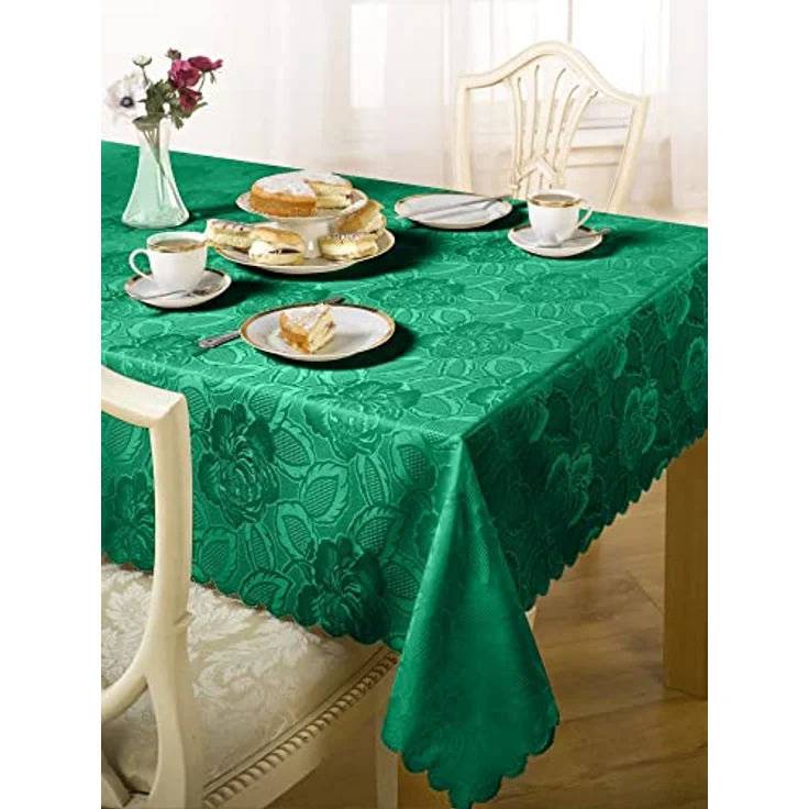 Emma Barclay Damast Rose Jacquard Tischdecke in Waldgrün 70x108 (178x274 cm) – Bild 3