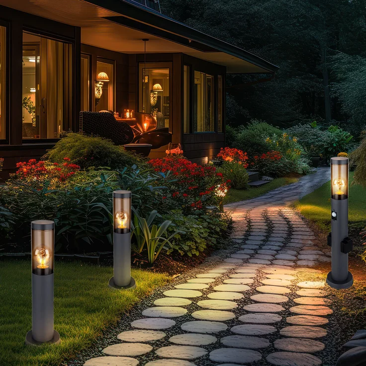 3er Set Sockelleuchte, Bewegungsmelder, 2x Steckdose, anthrazit – Bild 2