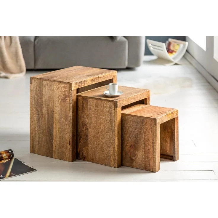 riess-ambiente Beistelltisch MAKASSAR 45cm natur (Set, 3-St), Massivholz · Handarbeit · Holztisch · Mangoholz – Bild 2