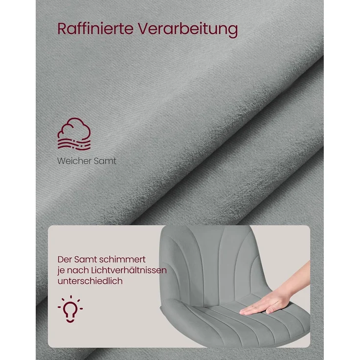 VASAGLE Schminkhocker, Schminkstuhl mit Rückenlehne, höhenverstellbar, um 360° drehbar, für Schlafzimmer, Esszimer, Samt-Bezug, Taubengrau LJB160GD01 – Bild 5