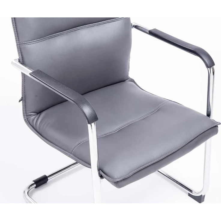 DELUKE® 2er Set Besucherstuhl SEATTLE - 92x56x60cm, Grau Kunstleder Metall in Chromoptik Gestell Konferenzstuhl Wartezimmerstuhl – Bild 6