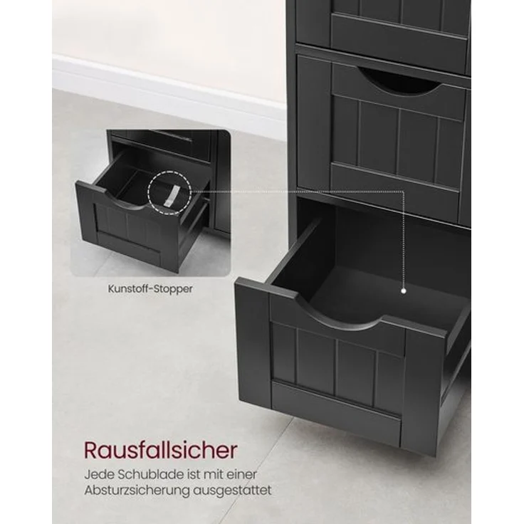 Vasagle Badezimmerschrank mit 4 Schubladen und verstellbarer Ablage, MDF tintenschwarz, 82 x 30 x 55 cm – Bild 3