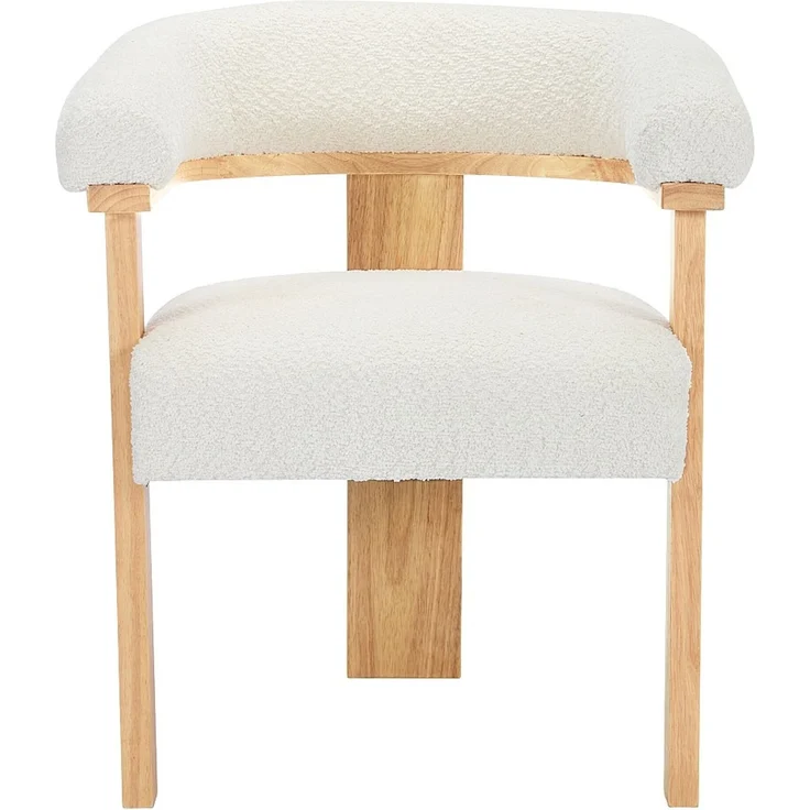 Vente-unique - Stuhl mit Armlehnen 2er-Set - Bouclé-Stoff & Kautschukholz - Weiß & Holzfarben - LIVELIA von Pascal MORABITO – Bild 4