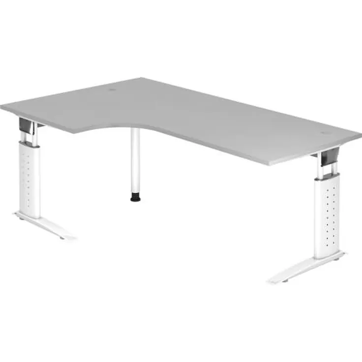 Winkeltisch US82 C-Fuß 200x120cm 90°Nussbaum Gestellfarbe: Silber