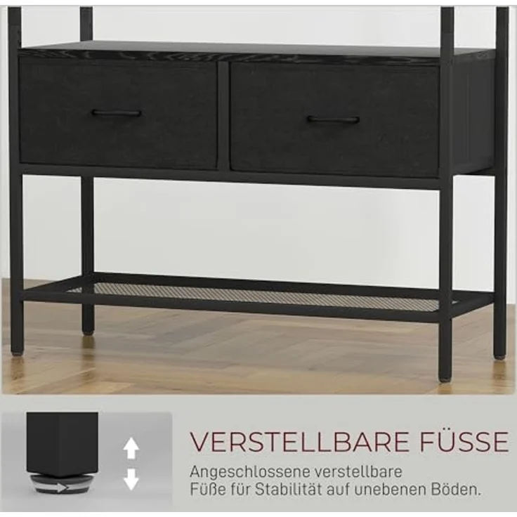 HOMCOM Garderobenständer mit Schuhregal, 2 Schubladen, 8 Haken, Ablage, (Kleiderständer, 1 St, Garderobe), für Eingangsbereich, Flur, Schlafzimmer, Schwarz – Bild 5