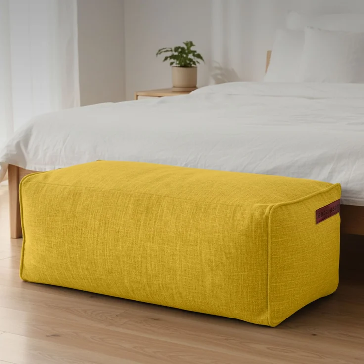 Green Bean® Indoor Sitzhocker Pouf 70x33x28cm EPS-Perlen Füllung -Home Linen Kuschelig Weich Waschbar - Drinnen Bodenkissen Liegekissen Sitzkissen Sitzhocker Sessel Kinder Erwachsene Stoff Gelb – Bild 2