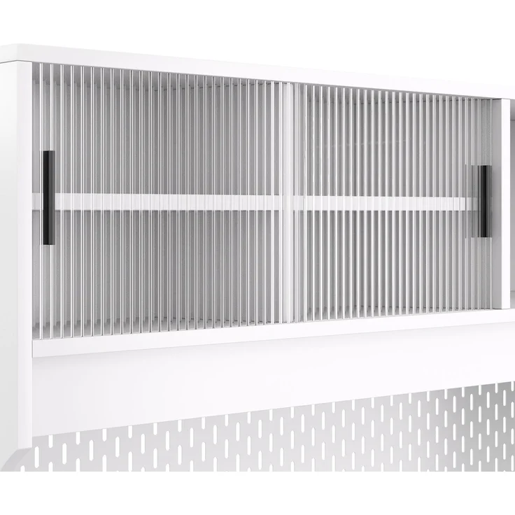 Küchenbuffet mit Riffelglas-Schiebetüren, Arbeitsfläche, 117x30x170 cm, Weiß – Bild 6