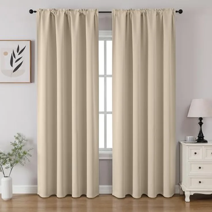 CUCRAF Verdunkelungsvorhänge, Raumverdunkelung, Fenstervorhang, Stangentasche, wärmeisoliert, solide Vorhänge für Schlafzimmer, Wohnzimmer, Set mit 2 Paneelen 132,1 x 182,9 cm, Hellbeige
