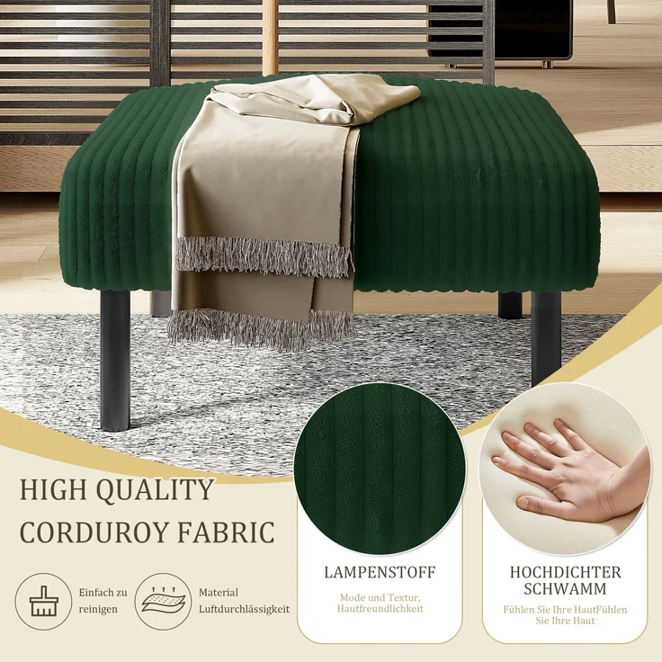 DESVIAE Hocker gepolstert 56x51x39 cm aus Cordstoff Smaragd mit Metallgestell – Bild 5