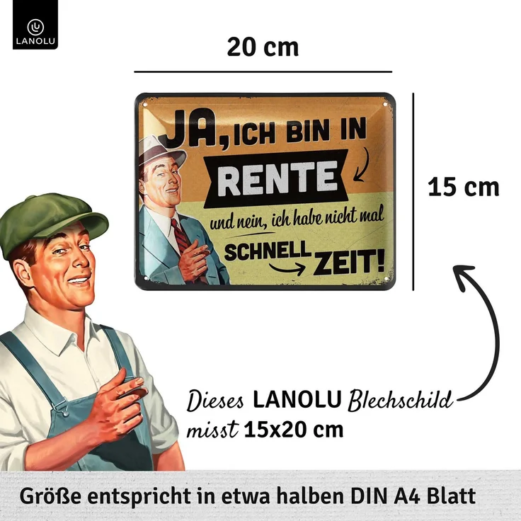 LANOLU Blechschild Rente Mann - 15x20cm – Metall – Mehrfarbig – 15184 – Bild 3