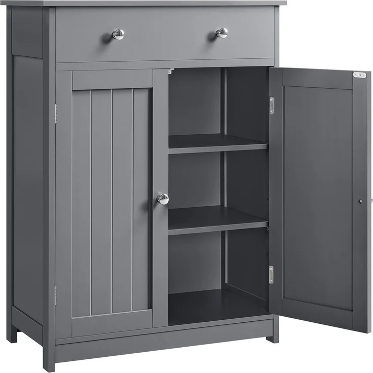 Yaheetech Badezimmerschrank Unterschrank Badschrank mit Doppeltür und Schublade Bodenschrank Badkommode Küchenschrank Aufbewahrungsschrank fürs Badezimmer Küche Wohnzimmer, Dunkelgrau – Bild 1