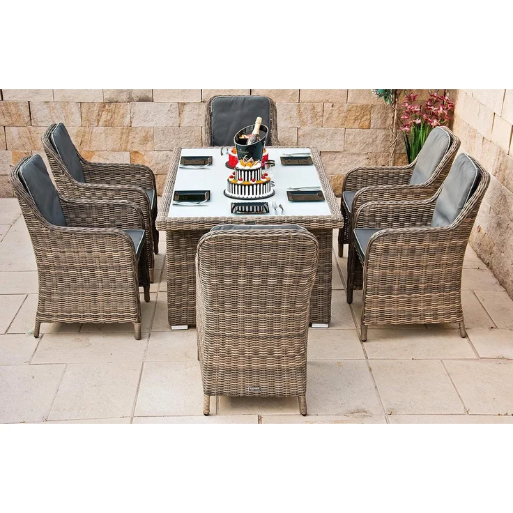 Ragnarök Möbel-Design Garten-Essgruppe Esstisch Set Kingchair, (Set, Polyrattan, Alu), Set bestehend aus 6 bequemen Sessel, 1 großem Tisch – Bild 3