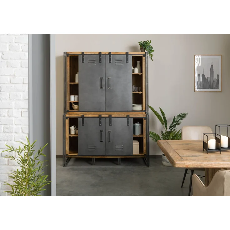 Buffet Mango / Altholz 150x55x200 natur / grau lackiert / Metall grau BLACKBURN LUX #406 – Bild 3