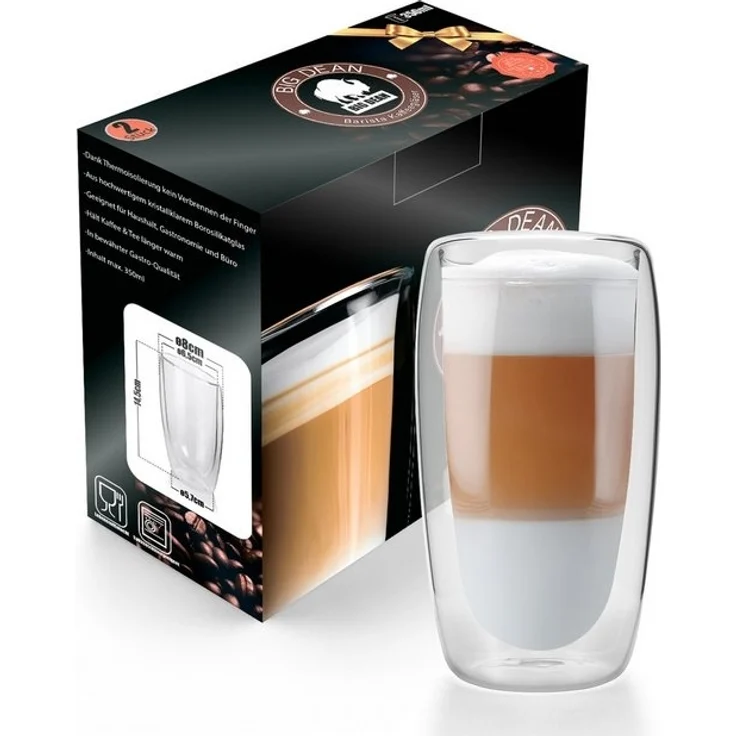 BigDean 6 Stück hohe doppelwandige Latte Macchiato Gläser 350 ml aus Borosilikatglas – Kaffeegläser in Geschenkverpackung – Bild 4