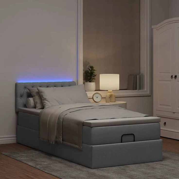 vidaXL Ottomane Bett mit Matratze & LEDs Hellgrau 90x200 cm Stoff 3312360 – Bild 3