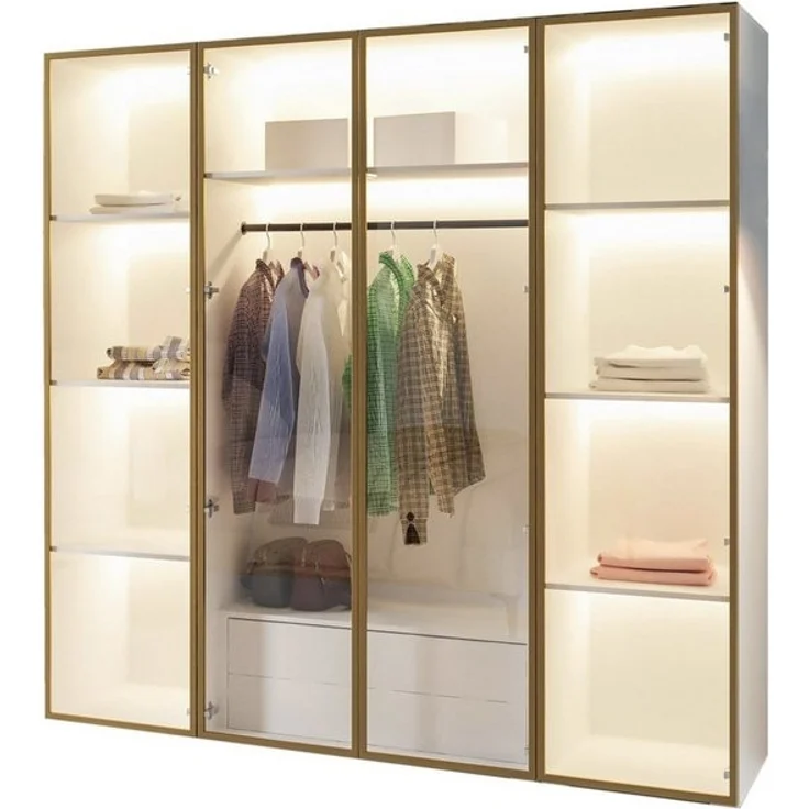 Compleo Drehtürenschrank mit LED-Beleuchtung,Glasfronten, Perfekt Garderobe mit 2 Schubladen – Bild 3