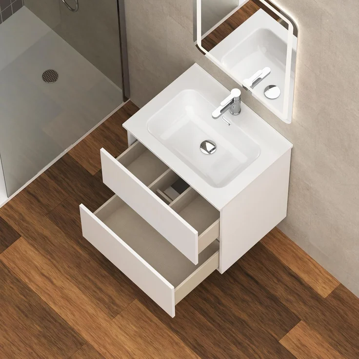 Baikal Badmöbel Klay, montiert, 2 Schubladen mit Waschbecken, Badezimmerschrank, Keramikwaschbecken, 60 cm, Weiß – Bild 5