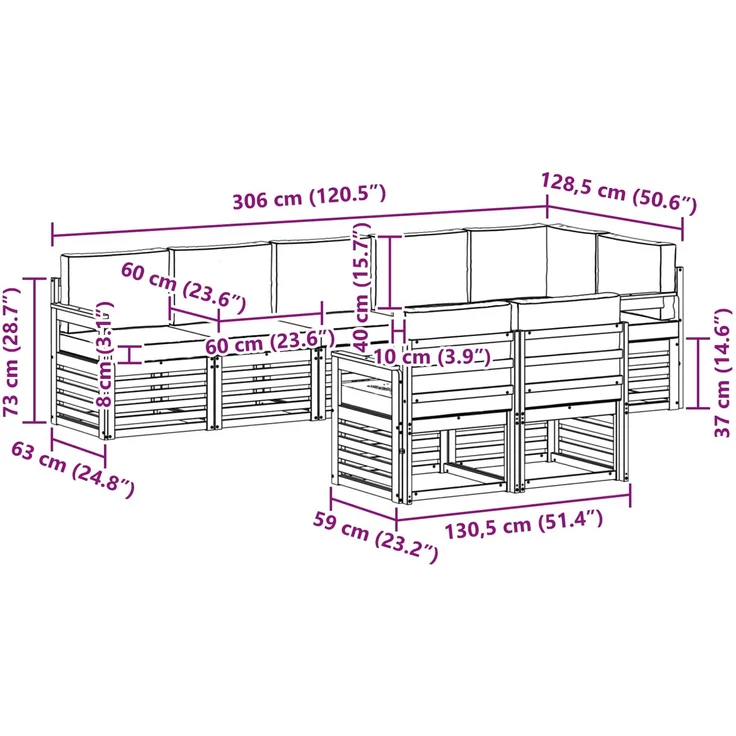 vidaXL Outdoor-Sofagarnitur 8 stk. 8-Sitzer Natur und Anthrazit 3374997 – Bild 10