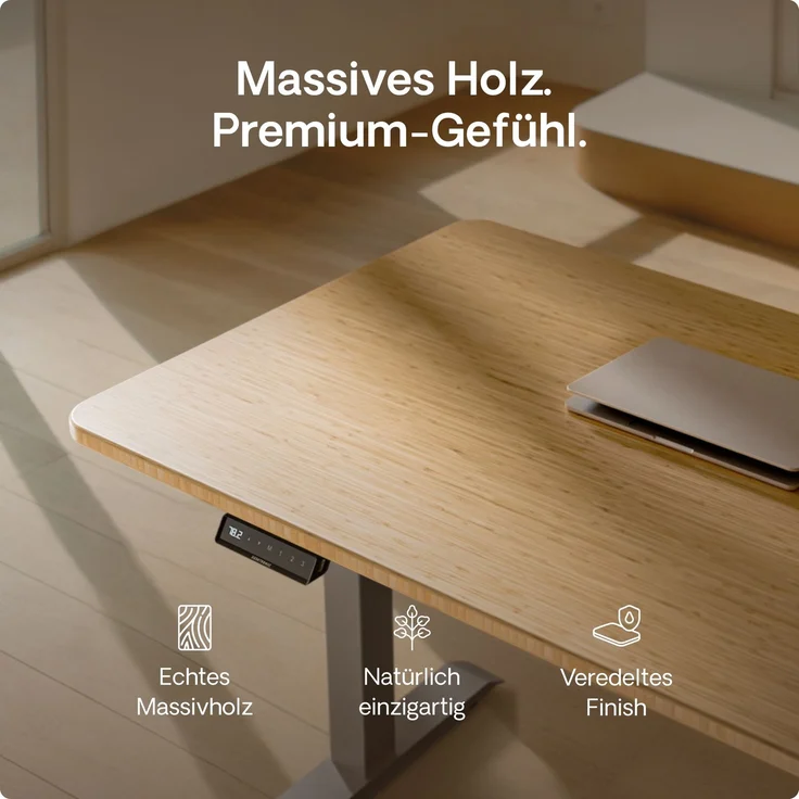 Desktronic HomeOne Elektrisch höhenverstellbarer Schreibtisch 160x80cm Bambus/Grau mit Memory-Funktion, Anti-Kollisions Technologie, USB-A und USB-C-Ladeanschlüssen – Bild 8