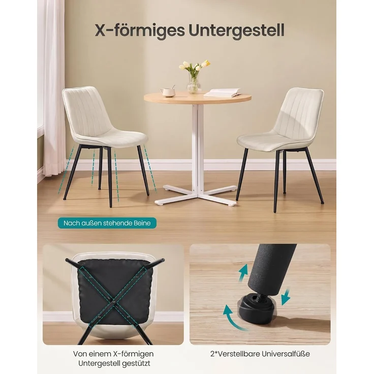 SONGMICS Esszimmerstuhl 6er Set, Küchenstuhl, Polsterstuhl, bis 120 kg belastbar, Stahlbeine, Gebogene Rückenlehne, für Esszimmer, Küche, cappuccinobeige-tintenschwarz – Bild 6