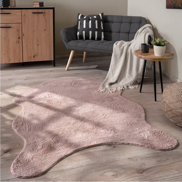 Paco Home Fellteppich Pelt 640, fellförmig, Höhe: 16 mm, Kunstfell, Uni Farben, sehr weicher Flor