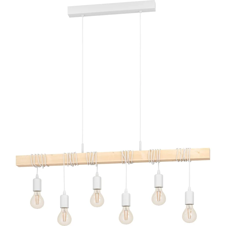 Eglo 33165 Pendelleuchte TOWNSHEND Stahl weiß, Holz braun E27 6X40W L:100cm B:10cm H:110cm dimmbar