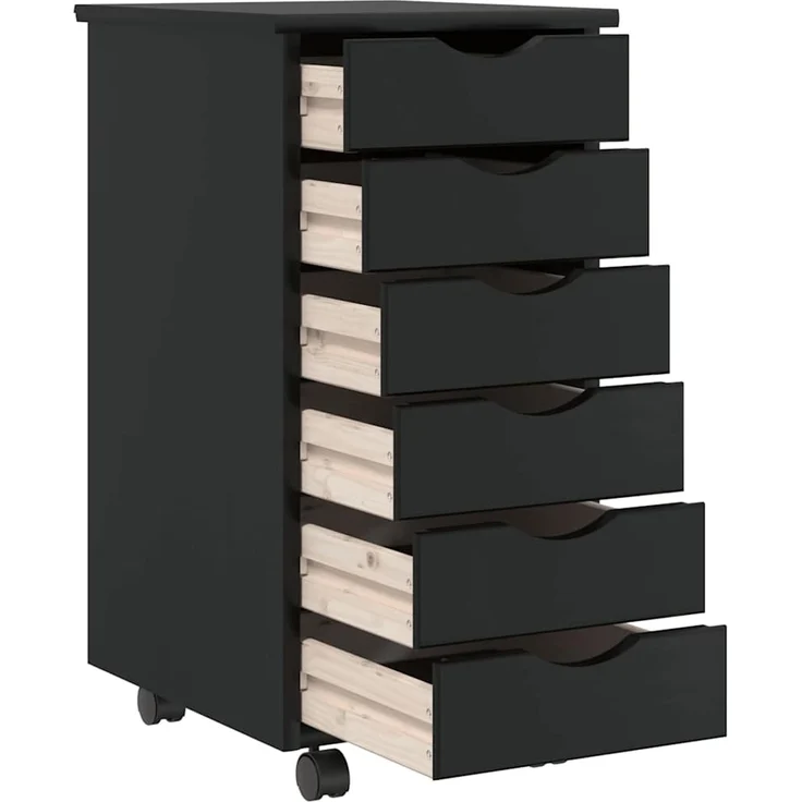 vidaXL Rollschrank mit Schubladen MOSS Schwarz Massivholz Kiefer 4015782 – Bild 6