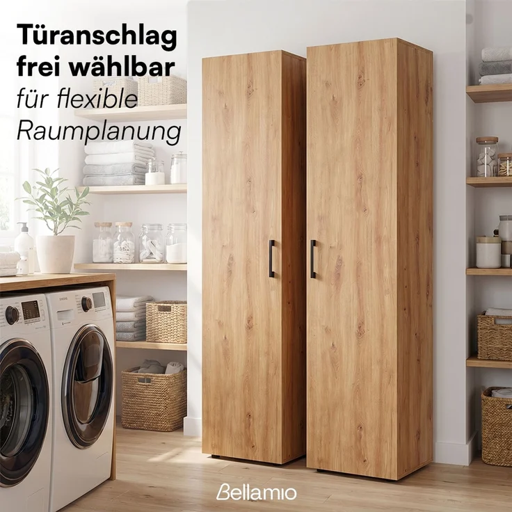 Bellamio 'Apol' Mehrzweckschrank schmal, Eichenoptik, 176x33x40 cm, Besenschrank mit Staubsaugerfach und 3 kleinen Fächern – Bild 5