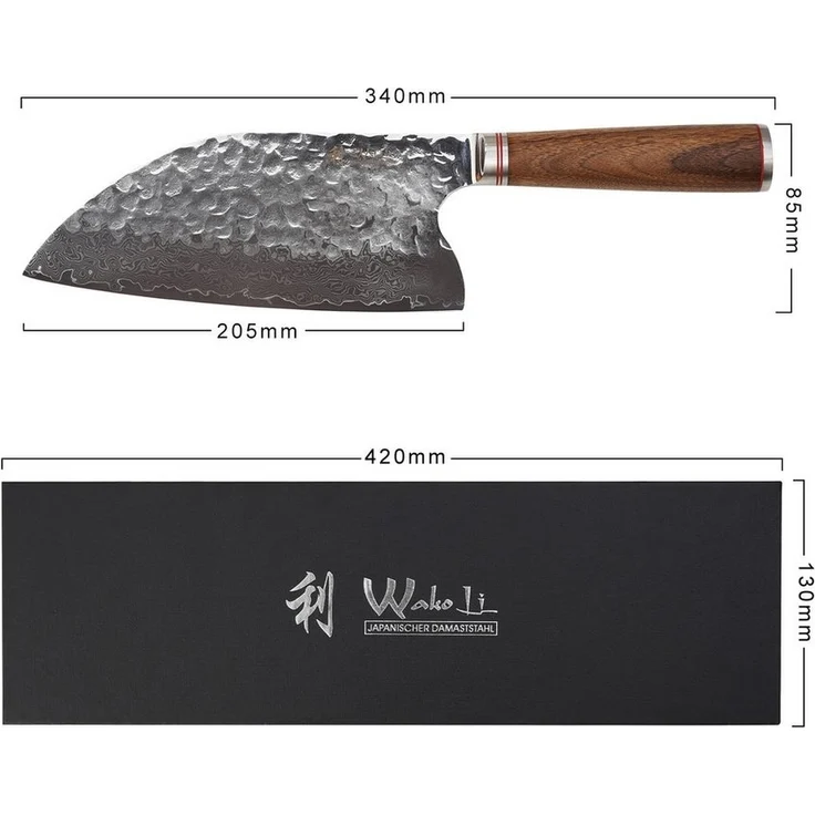 Wakoli Asiamesser Nussbaum Damast Premium Kochmesser Küchenmesser I 20,5 cm Klinge, aus 67 Lagen Damaststahl VG-10 Stahlkern – Bild 3