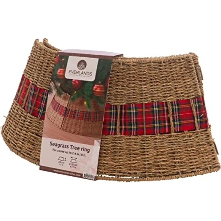 Kaemingk Weihnachtsbaumdecke, Weihnachtsbaumdecke aus Seegras 57x28cm natur braun / rot – Bild 2