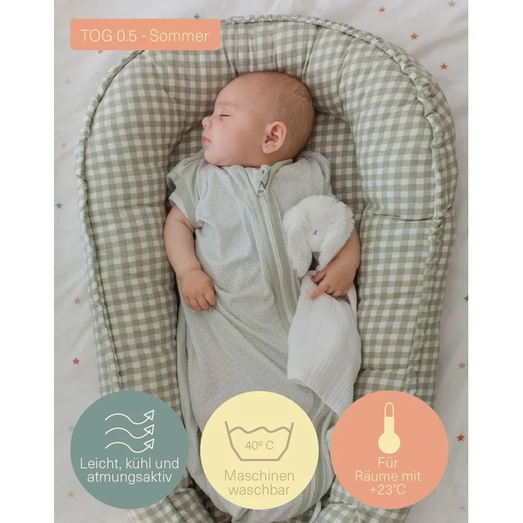 molis&co. Baby-Schlafsack. 0.5 TOG. Größe: 70 cm (0-6 Monate). Ideal für den Sommer. Zinnia. 100% Baumwolle (Oeko-TEX 100). – Bild 3