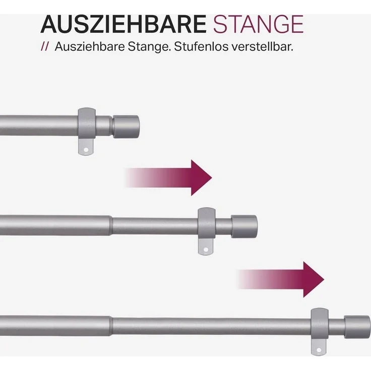 Bestlivings Gardinenstange Stilgarnitur, Ø 16 mm, ausziehbar, Wandträger, verschraubt, Metall, Vorhangstange 120-220cm inkl. Ringe mit Faltlegehaken – Bild 2