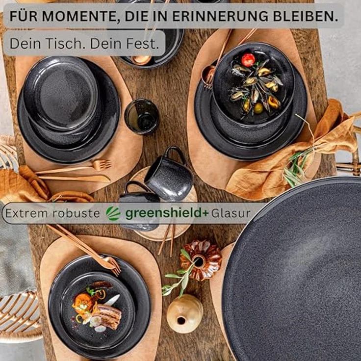 Sänger Tafelservice, Grau, 12-teiliges Keramik Geschirrset, kratzfest, handmade, platzsparend – Bild 3
