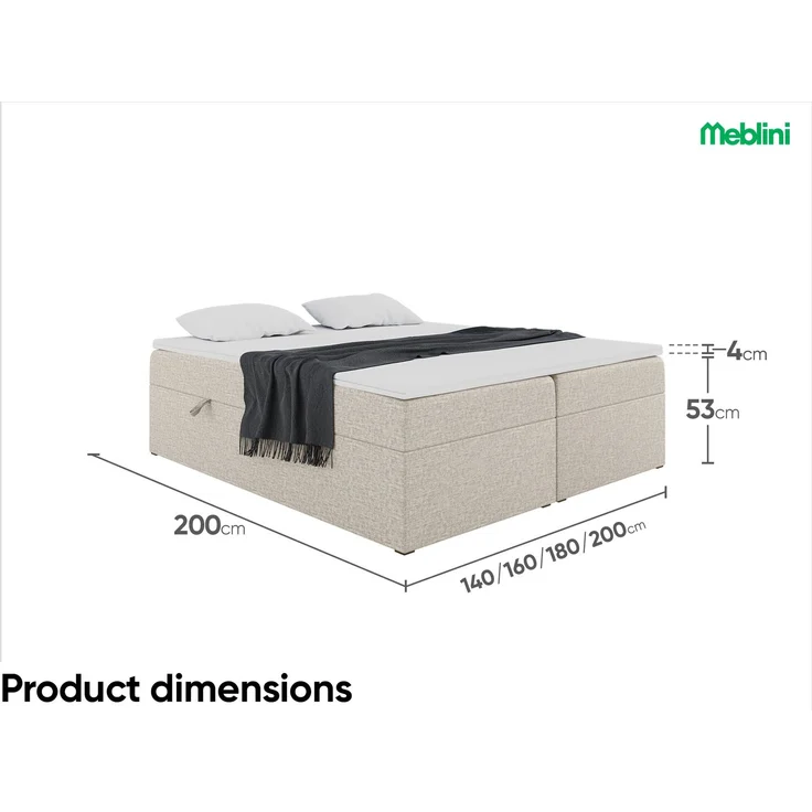 MEBLINI Boxspringbett LIONEL 200x200cm - H3/Beige Webstoff - mit Bettkasten - Gepolstert Doppelbett mit Matratze und Topper - Polsterbett mit Stauraum - Bett ohne Kopfteil - Stauraumbett – Bild 7