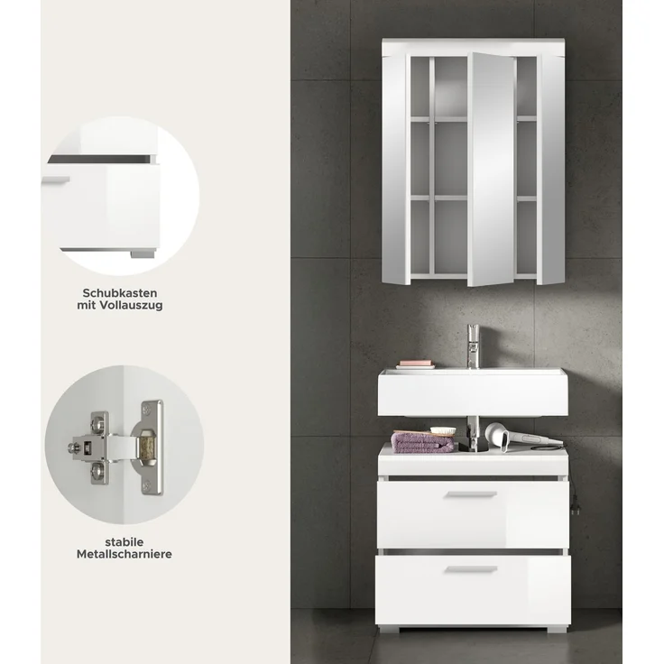 Xonox Scout Badkombination (B/H/T: 60x191x34 cm) in weiß Nachbildung und weiß Hochglanz tiefzieh – Bild 9