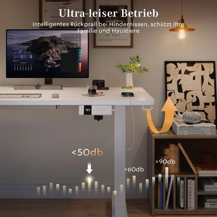 Devoko Höhenverstellbarer Schreibtisch Holzwerkstoff und Metall Weiß 140 x 80 x 72-118 cm – Bild 6