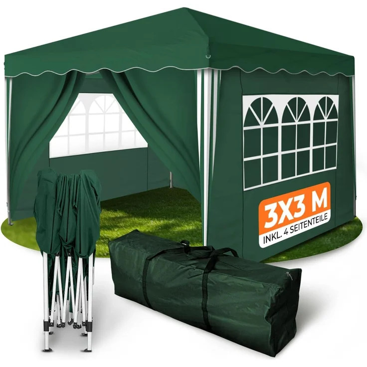 Faltpavillon 3x3 m - wasserdicht - mit 4 Seitenteilen, grün – Bild 1