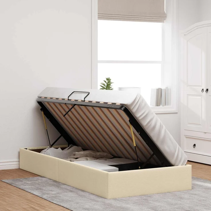 vidaXL Ottoman Bettgestell mit Speicher Creme 100 x 200 cm Stoff 3442806 – Bild 4