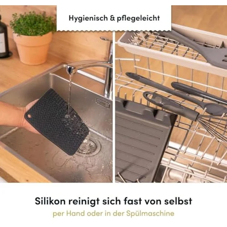 Hoffmann Germany Topfuntersetzer Silikon 2-in-1 Untersetzer & Topflappen 19×19 cm, anthrazit, Zubehör für alle Töpfe und Pfannen, 1-tlg, 230°C, spülmaschinenfest, rutschfest, lebensmittelecht – Bild 6