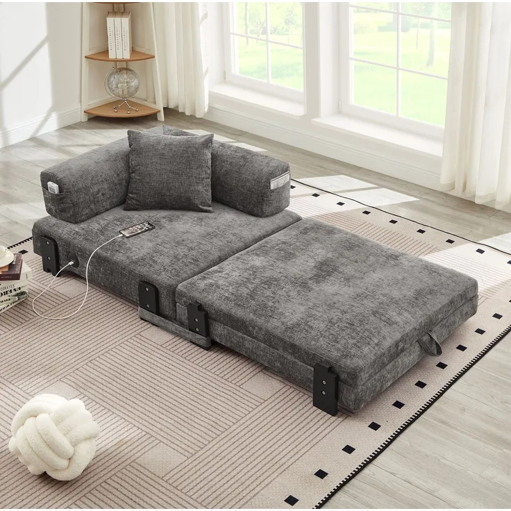 Wohnora-2-in-1 Folding Sofa with Sleep Function & USB/Type C Port & Storage,Compact Sofa Bed with Armrests for Small Spaces ,Guest Room & Loft - Beige DARK GREY,H 48cm x T 84cm x B 1705cm,Dunkelgrau