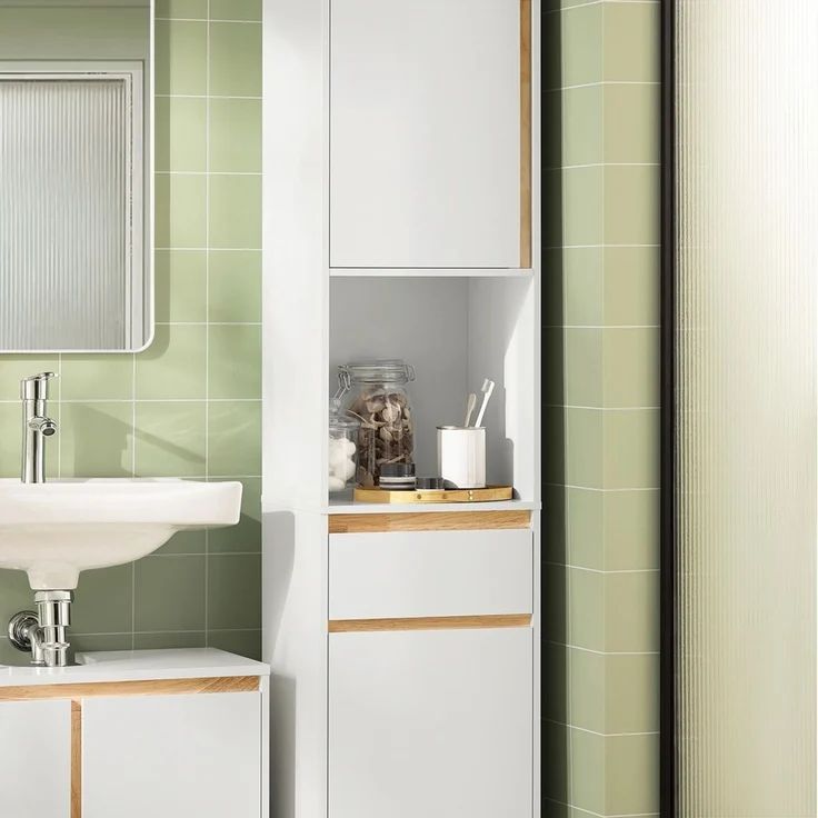 SoBuy BZR80-W Badezimmer-Hochschrank, MDF, Lackiert, Weiß, 70 x 170 x 37 cm – Bild 9