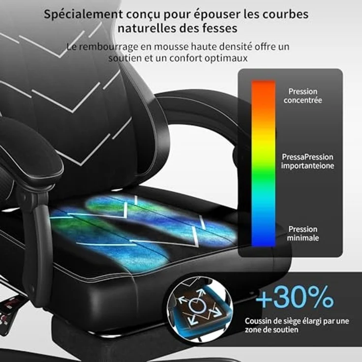 JUMMICO Ergonomischer Bürostuhl mit Dynamischer Lordosenstütze & Fußraster, Gaming Stuhl für Langzeitkomfort, Atmungsaktiver Schreibtischstuhl Stoff für Homeoffice, Schwarz – Bild 6