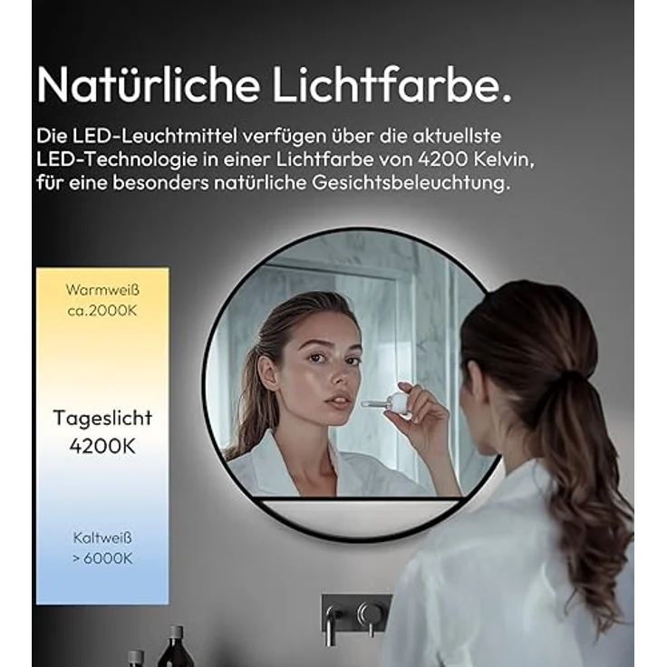 Talos Dekorativer Wandspiegel Black Hole Light, Indirekte LED Beleuchtung, schwarz matt, Ø 60 cm, Wandmontage – Bild 4